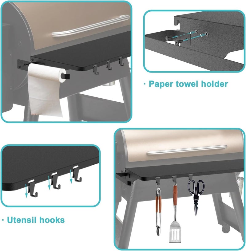 Sunkonny رف أمامي قابل للطي - بديل لسلسلة Traeger 20، Pro 22، Pro 575 Century 22 وسلسلة Ironwood 650، ملحقات الشواء 25 × 12 بوصة رف طاولة الشواء BAC362 - Image 3